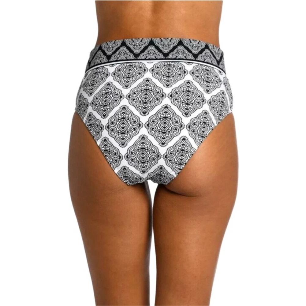 LA BLANCA Black White Medallion High Waist‎ Bikini Swim Bottoms Size 10 UPF 50+ - Picture 2 of 9